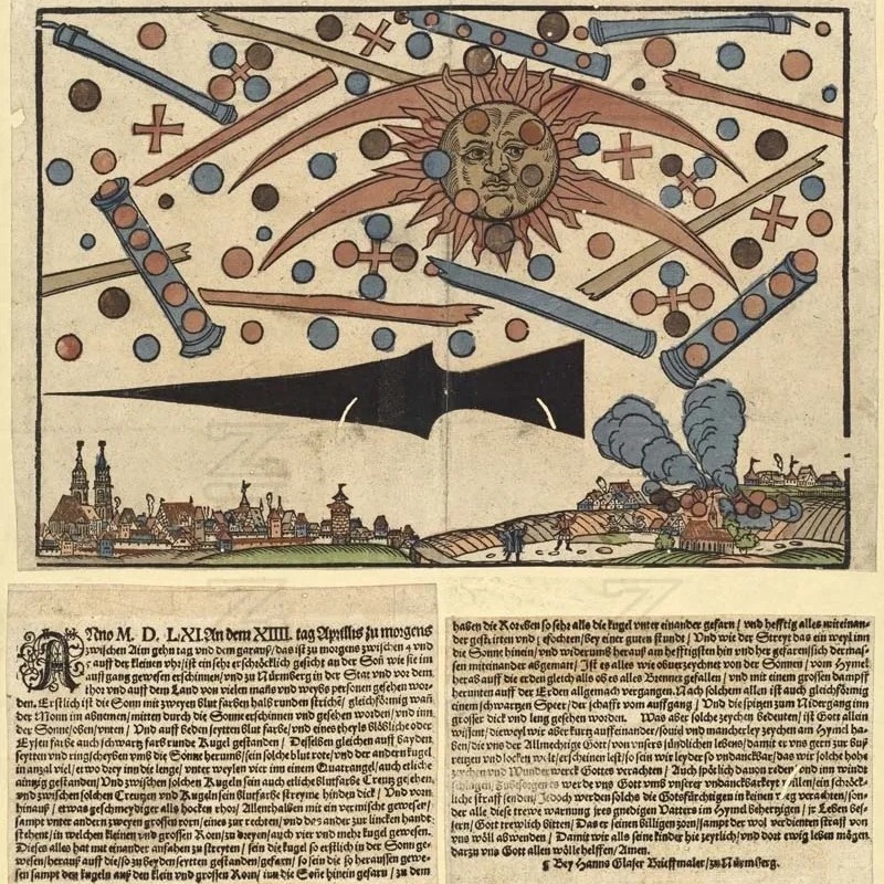 Немецкий художник Ганс Глейзер создал гравюру на дереве, изображающую о наблюдениях НЛО до XX века